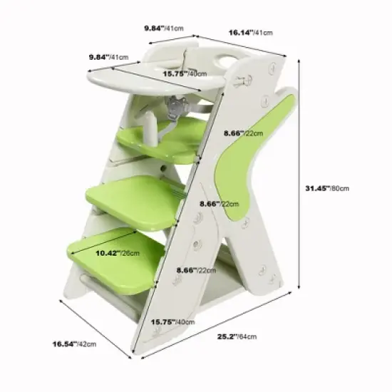 Gulches Multi-Functional Toddler Dining Chair - Adjustable Height Tower, 5-Point Belt, Movable Plate (Green) image {5}