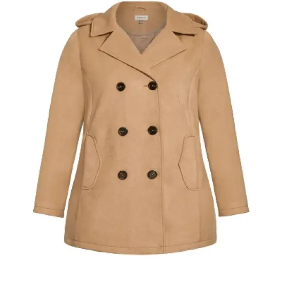 Women's Plus Size Faux Wool Peacoat - camel | AVENUE image {2}