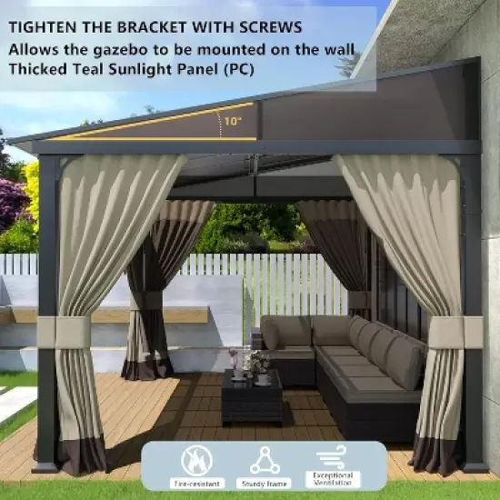 ALAULM 10&rsquo; x 28&rsquo; Wall Mount Gazebo Outdoor Pergola, Lean to Gazebo Canopy Awnings with Sloped Roof and Steel Frame image {2}