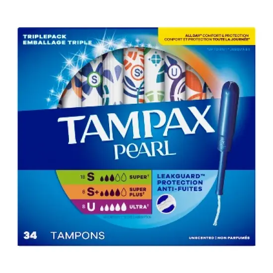 Tampax Pearl Triple Pack with Super/Super Plus/Ultra Absorbency Unscented Plastic Tampons - 34ct image {13}