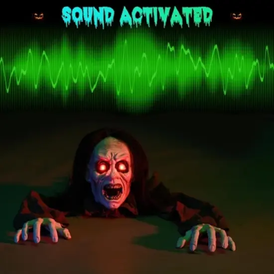 Yescom 15" Animated Halloween Tombstone & Half Skeleton with 6" Zombie Groundbreaker Black image {4}