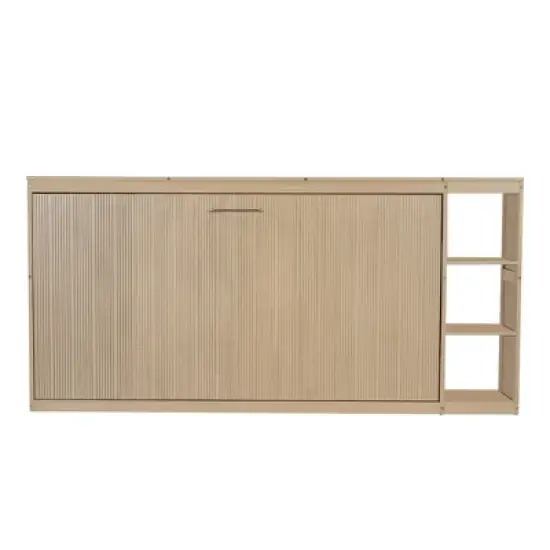 Twin/Full Size Murphy Bed Multifunctional Foldable Platform Bedframe with Bookshelf, Natural/White-ModernLuxe image {4}