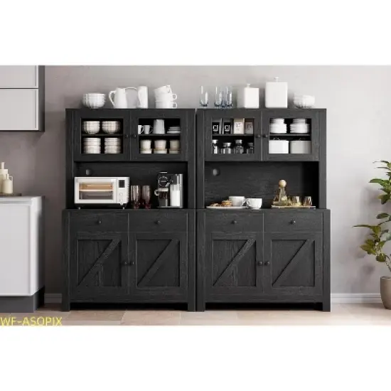 Multi-Functional Kitchen Pantry Cabinet with Microwave Stand & Coffee Bar image {3}