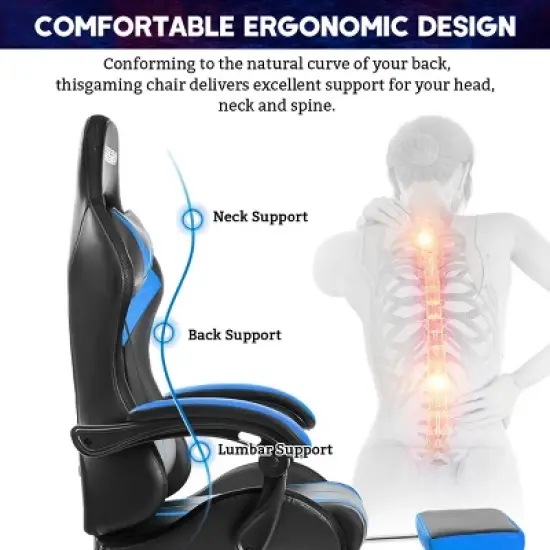 Hoffree Comfort Massage Racing Gaming Chair Ergonomic Office PC Chair with Footrest & RGB Light image {6}