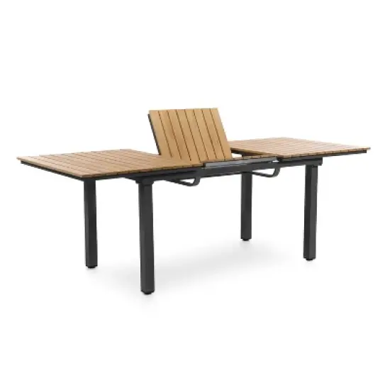 Greemotion 61.4"-93.9" Mackay DSC Teak Wood & Metal Rectangle Outdoor Patio Dining Table with Self Storing Butterfly L: Seats 8 image {7}