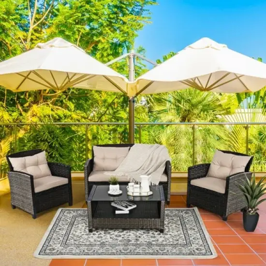 Costway 8pcs Patio Rattan Conversation Set Cushioned Outdoor Furniture Set image {2}