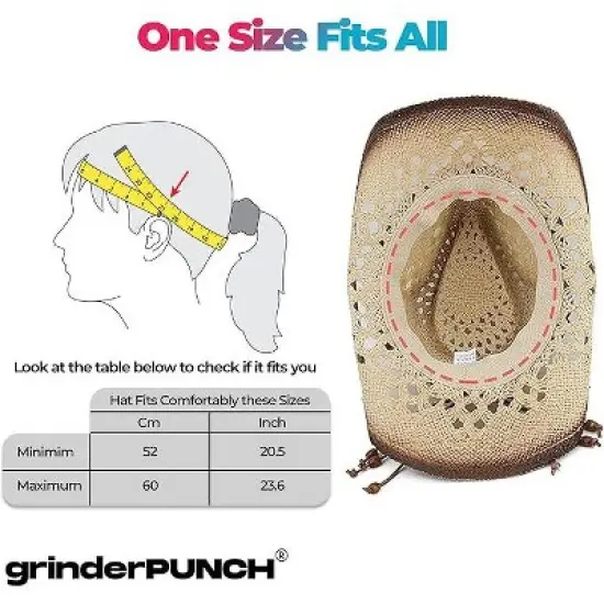 grinderPUNCH Classic Western Outback Cowboy Hat - Mens & Womens Straw Cowgirl Style for Rodeo, Ranch, and Everyday Wear image {2}
