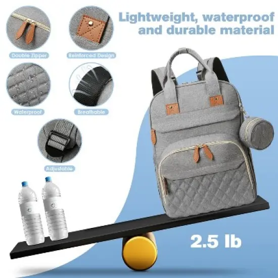 Itopfox Large Diaper Backpack with Changing Station, Insulated Pockets, USB Port, Waterproof, Lightweight, Unisex, Grey image {2}