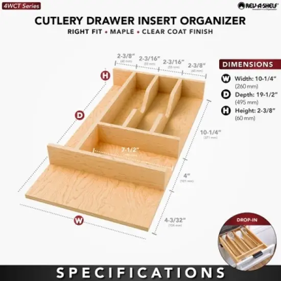 Rev-A-Shelf Natural Maple Right Size Utensil Insert Home Storage Kitchen Organizer 7 Compartment Drawer Accessory image {2}