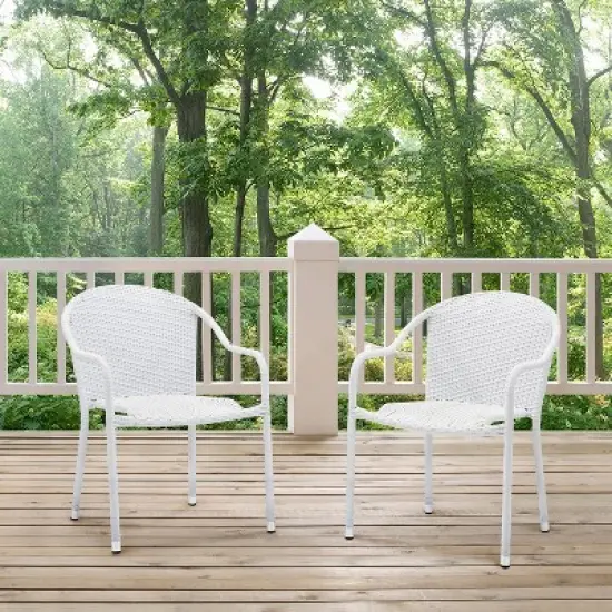 Palm Harbor 2pc Outdoor Wicker Stackable Chairs - White - Crosley image {1}