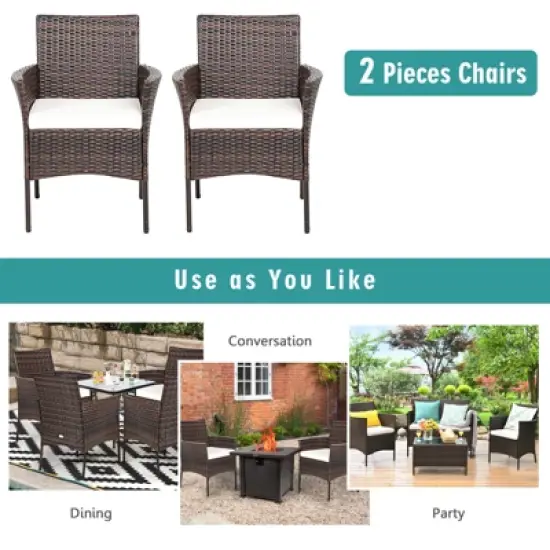 Tangkula Outdoor 4 PCS Rattan Dining Chair Patio Cushioned Arm Chair w/Zipper Brown image {6}