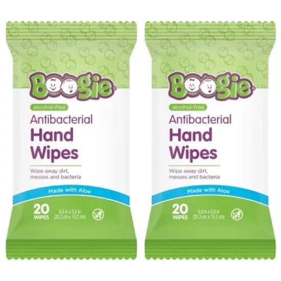 Boogie Wipes Antibacterial Alcohol Free & Hypoallergenic Hand Wipes for Kids and Adults - 40ct/2pk image {1}