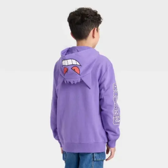 Boys' Pokemon Gengar Hooded Character Full Zip Fleece Sweatshirt - Purple image {2}