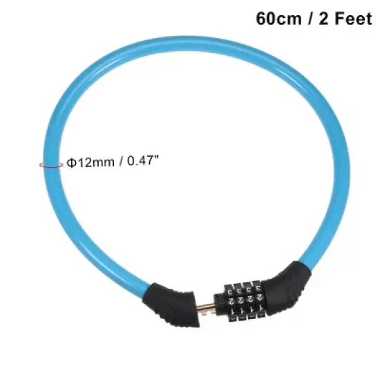 Unique Bargains Bike Cable Lock, 4 Digit Resettable Combination Lock, 2 Feet image {1}
