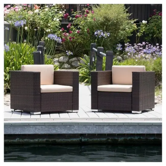 Murano Set of 2 Wicker Patio Club Chairs With Cushions - Brown - Christopher Knight Home image {1}