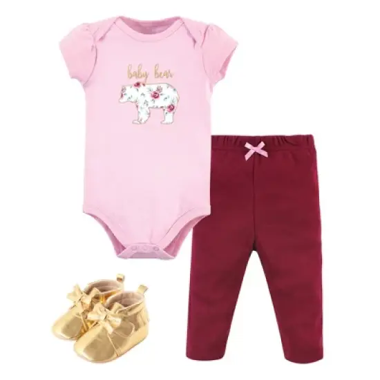 Little Treasure Baby Girl Cotton Bodysuit, Pant and Shoe 3pc Set, Girl Baby Bear image {4}
