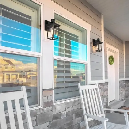 LNC 12" Metal/Glass Cage Modern Iron Outdoor Wall Light Matte Black: Waterproof, PIR Motion Sensor, Dusk to Dawn Photocell Control image {11}