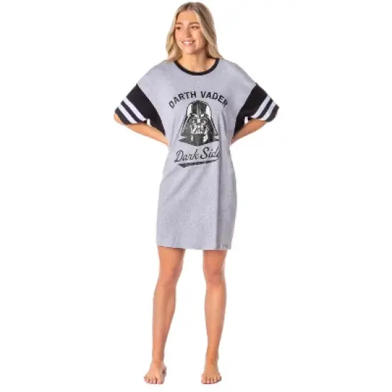 Star Wars Womens' Distressed Darth Vader Nightgown Sleep Pajama Shirt Grey image {3}