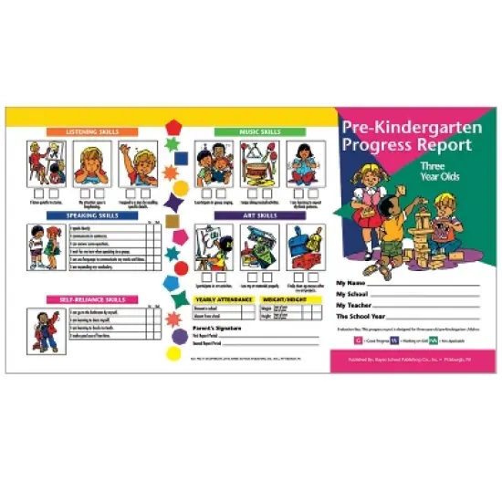 Hayes Publishing Pre-Kindergarten Progress Report (3 year olds), 10 Per Pack, 6 Packs image {1}