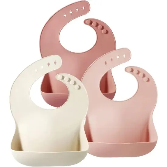 3 pack Silicone Bibs for Babies Toddlers Girls| Adjustable Waterproof BPA Free Soft Durable Bibs image {6}