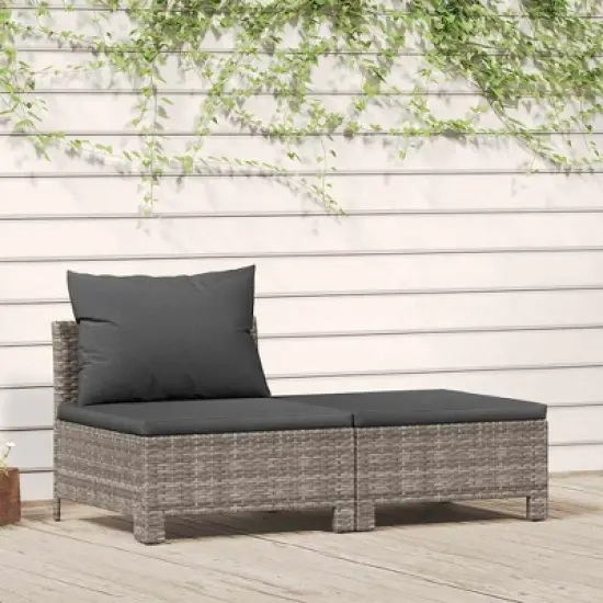 vidaXL Garden Lounge Set Gray Poly rattan Medium Lightweight image {1}