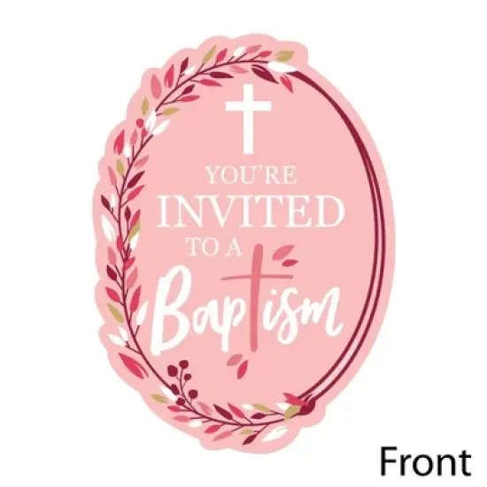 Big Dot of Happiness Baptism Pink Elegant Cross - Shaped Fill-in Invitations - Girl Religious Party Invitation Cards with Envelopes - Set of 12 image {1}