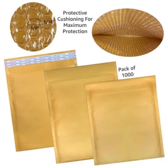 UOFFICE Pack of 1000 Kraft Bubble Mailers 8.5" x 12" - #2 Self-Seal Padded Bags image {11}