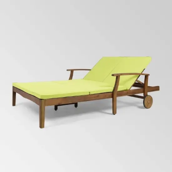 Perla Acacia Wood Double Chaise Lounge Teak/Green - Christopher Knight Home image {4}