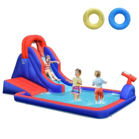 Costway Inflatable Water Slide Park w/ Climb Slide Pool & 2 Swim Rings Blower Excluded image {9}