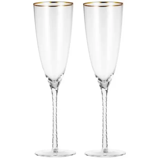 Berkware Luxurious Long Twisted Stem Champagne Flutes with 14k Gold Rim - 10.6oz image {10}