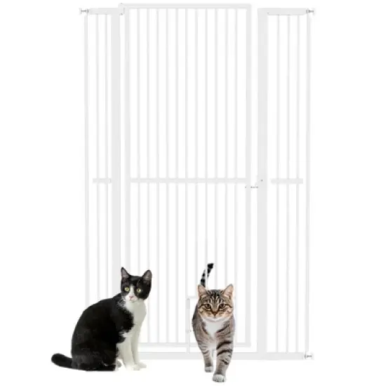 PawHut 59" Extra Tall Pet Gate for Cats, 30"-41" Dog Gate with Cat Door, 1.4" Narrow Gap, 2.8" and 5.5" Extension, for Doorway, Hallway, Stairway image {6}