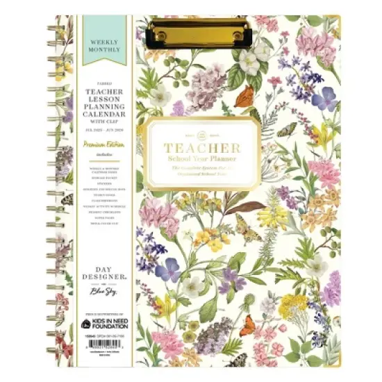 Day Designer 8.5"x11" 2025-2026 Weekly/Monthly Wirebound Teacher Lesson Planner Clipboard Hardcover Butterfly Garden, Teacher Supplies image {2}