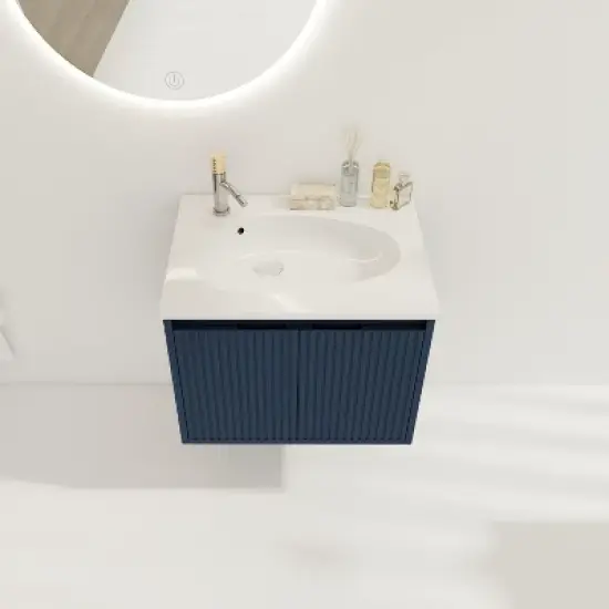 Floating Bathroom Vanity with Drop-Shaped Resin Sink - ModernLuxe image {3}