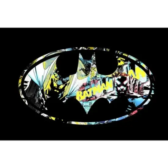 Batman Shiny Silver and Yellow Logo Black T-shirt Toddler Boy to Youth Boy image {1}