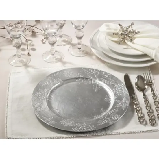 Saro Lifestyle Snowflake Design Christmas Holiday Decorative Charger Plate - set of 4 pcs image {2}