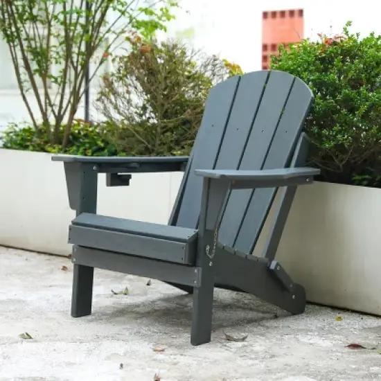 Folding Adirondack Chair,Composite Adirondack Chair With Dual Cup Holder,HDPE All-Weather Adirondack Chair For Patio-Cuddlewood image {8}