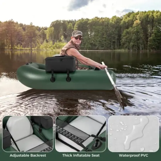 Costway Inflatable Fishing Float Tube with Fish Ruler Angling Base 2 Storage Pockets Pump image {6}