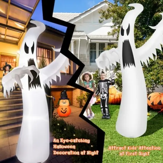 Costway 12ft Halloween Inflatable Ghost Quick Blow up w/LED Lights Outdoor Yard Scary Decoration image {1}