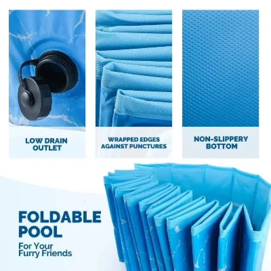 Allforpaws Foldable Dog Pool, Dog Swimming Pool for Outdoor Summer , Blue image {6}