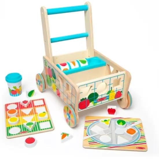 Melissa & Doug Wooden Shape Sorting Grocery Cart Push Toy and Puzzles image {2}