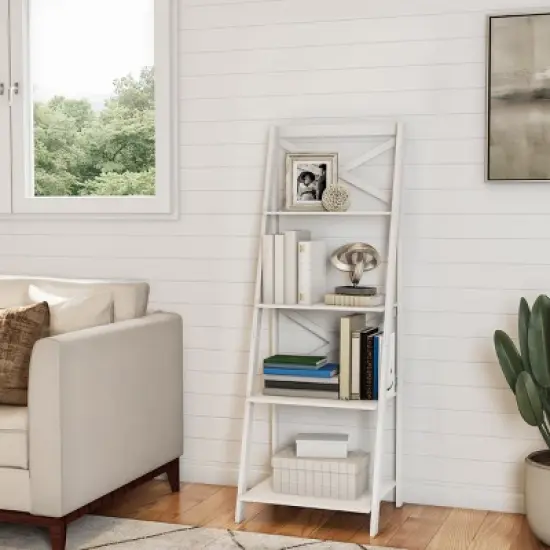 Hastings Home Ladder Bookcase X Back Frame, White image {3}