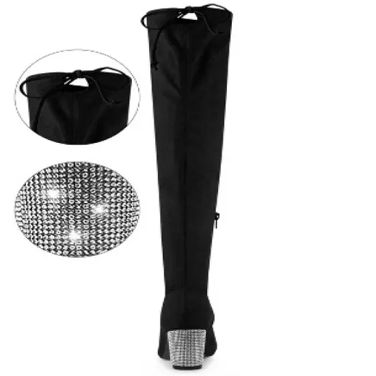 Allegra K Women's Chunky Heels Rhinestone Over the Knee High Boots image {2}