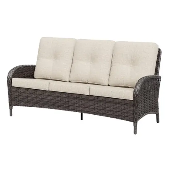 UPTIOT 3-seat Outdoor Rattan Sofa With Cushions image {1}
