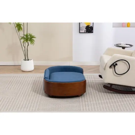 Scandinavian style Elevated Dog Bed Pet Sofa With Solid Wood legs and Walnut Bent Wood Back, Velvet Cushion,Large Size image {3}