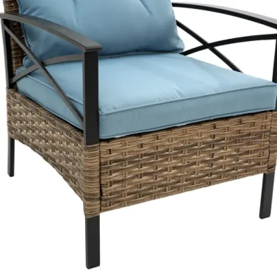 FIONECA 4-Piece Patio Sectional Low Dining Conversation Sofa Set, Rattan Wicker Outdoor Corner Furniture with Cushions image {12}