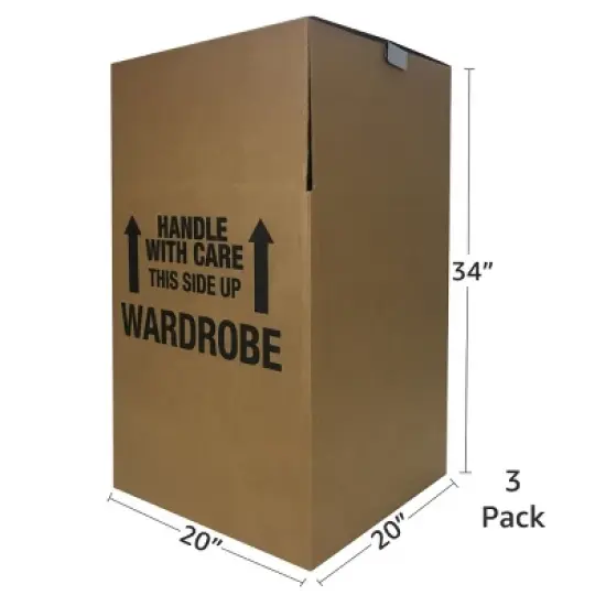 UBMOVE Pack of 3 Space Savers Shorty Wardrobe Moving Boxes With Hanging Bar 20" x 20" x 34" image {1}