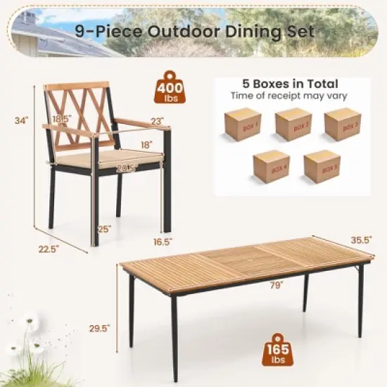 Costway 9 PCS Patio Dining Set Table with 1.9" Umbrella Hole & 8 Dining Chairs Outdoor image {3}
