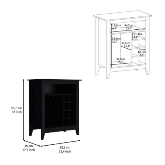 Gulches Black Wengue Bar Cabinet with 8 Wine Cubicles 4.8''H x 4.4''W, Interior Shelf and 37.12'' Superior Top image {1}