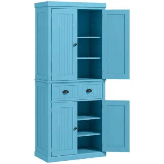 TIRAMISUBEST 72" Pantry Cabinet - Farmhouse Kitchen Storage with 4 Doors, Drawer & Adjustable Shelves, Light Blue image {8}