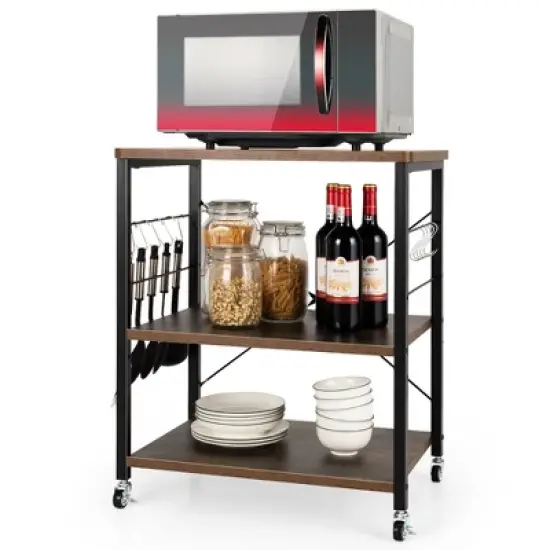 Costway 3-Tier Kitchen Baker's Rack Microwave Oven Storage Cart w/ Hook image {10}